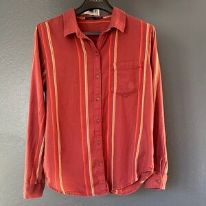 Prana organic cotton Red Shirt with Yellow Stripes